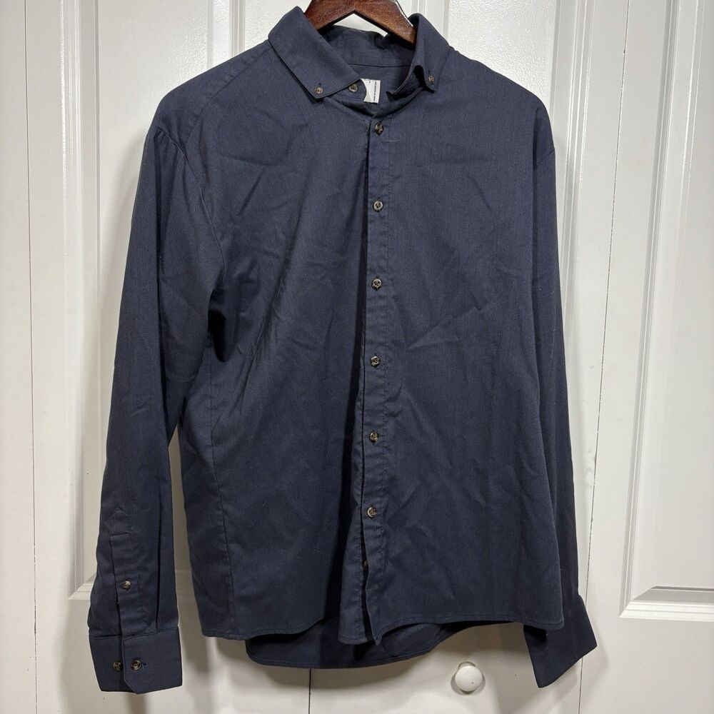 Mizzen+Main Button Down Shirt Men M Standard Fit Stretch Wrinkle-Free Navy